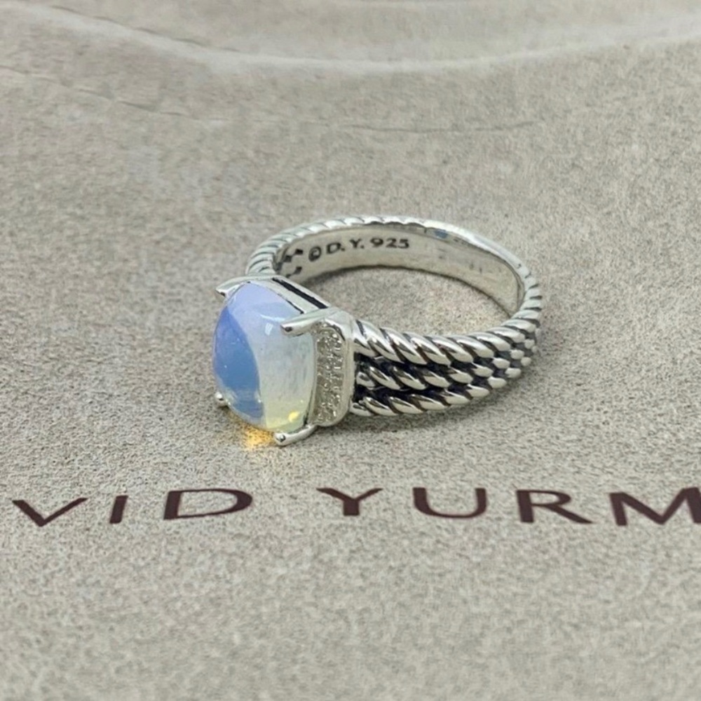 David Yurman Silver Ring with Moonstone & Diamonds